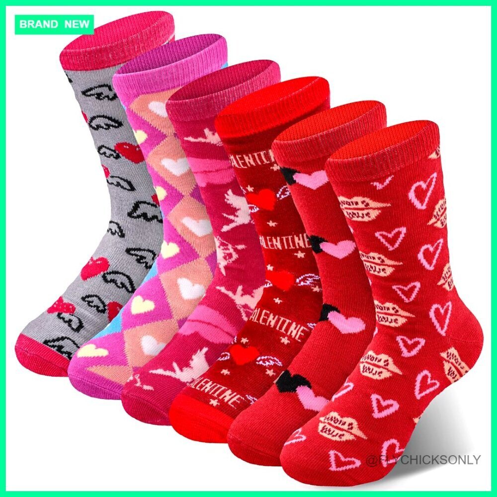 6-Pair Women's Crew Socks Soft Knit Valentine's Day Gift Set